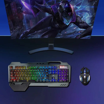 Wireless Gaming Keyboard and Mouse, RGB Backlit Rechargeable Mouse, Removable Hand Rest, Full Size