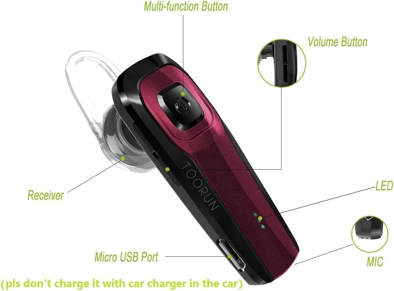 TOORUN M26 Bluetooth Headset with Noise Cancelling Compatible with Smart Phones