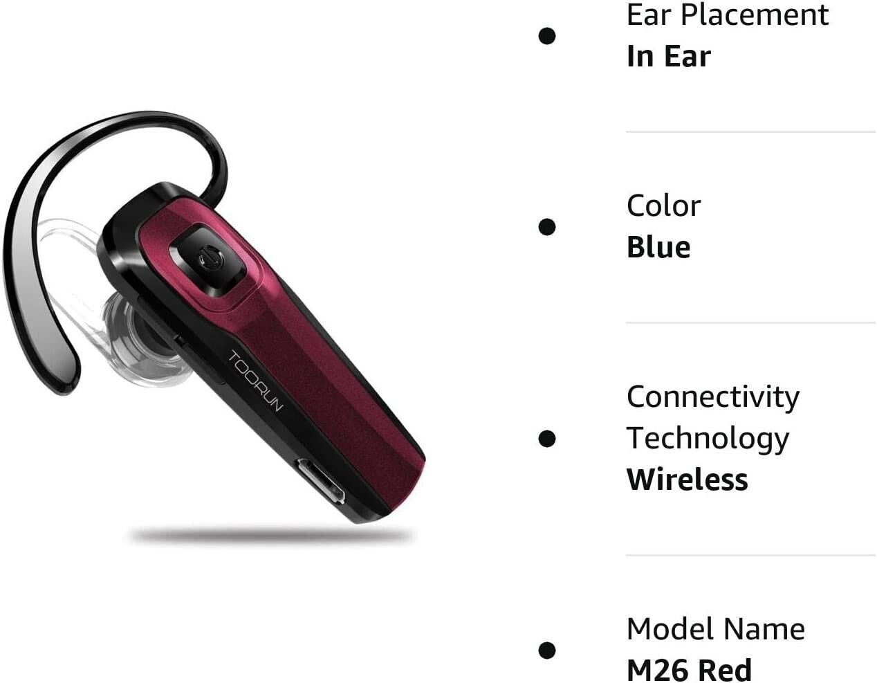 TOORUN M26 Bluetooth Headset with Noise Cancelling Compatible with Smart Phones