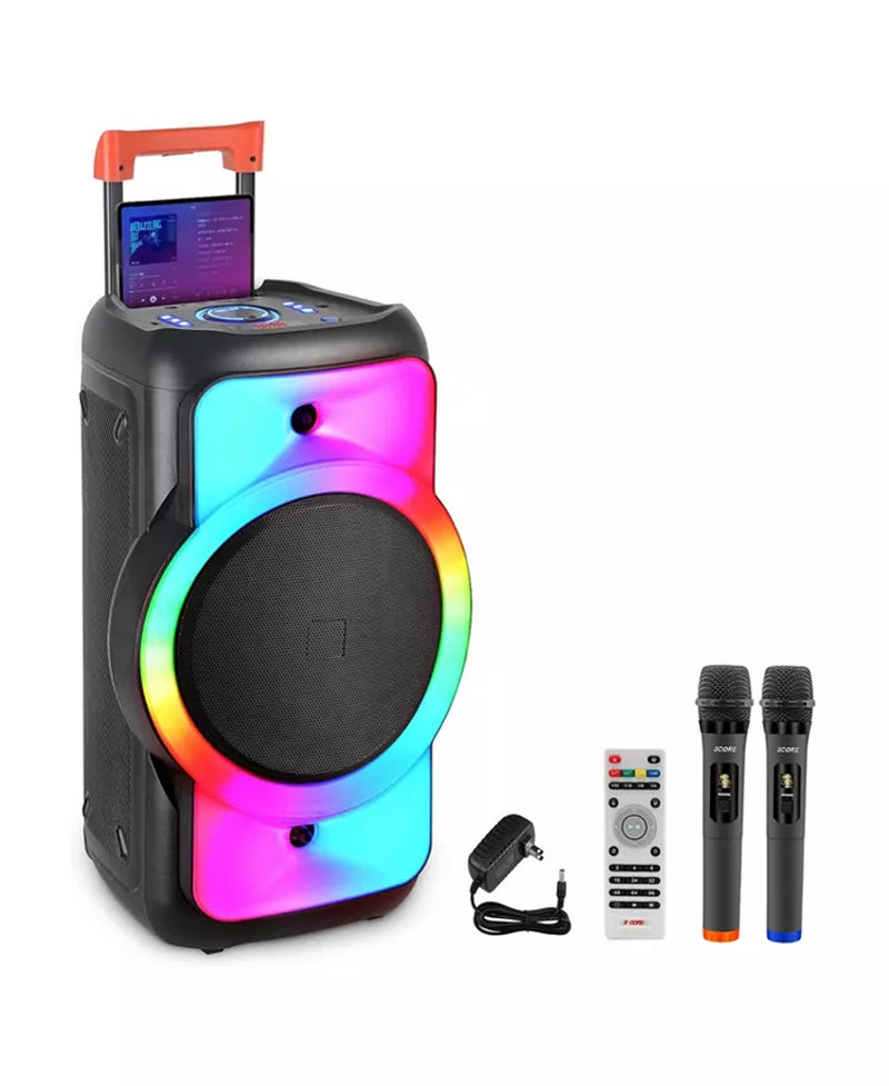 Bluetooth Speaker 2 Wireless Microphones Karaoke Machine 12" Inch Woofer Portable Singing PA System W DJ Light + FM + USB + AUX - PLB 12X1 2MIC