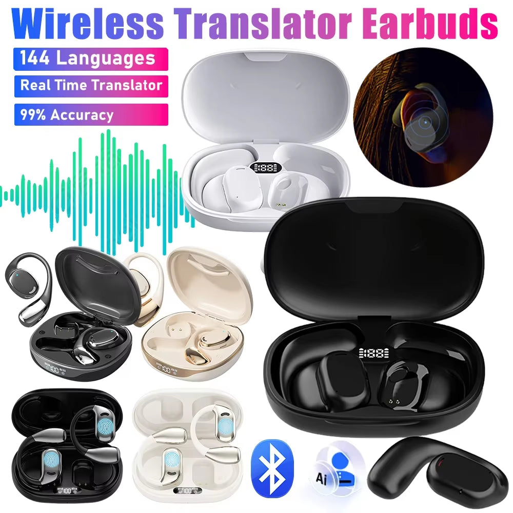 Wireless Bluetooth Translator Headphones 144 Languages Translation Headset Two-Way Translator Earbuds for Business Travel