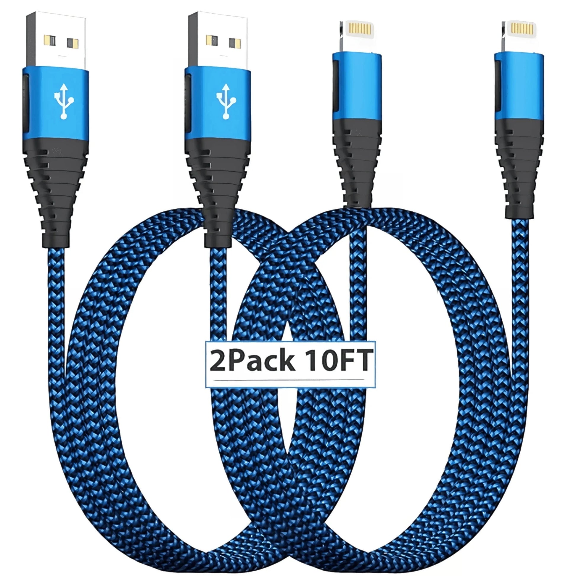 Iphone Charger, 2 Pack 10Ft Lightning Cable Apple Mfi Certified Nylon Braided 3A Fast Charging Cord Compatible with Iphone 14/13/12/11, Blue