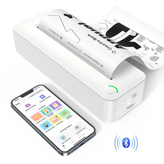 Bluetooth Printer, 8.27" Wide A4 Paper, Portable Wireless Thermal Inkless Printer with APP for Phone