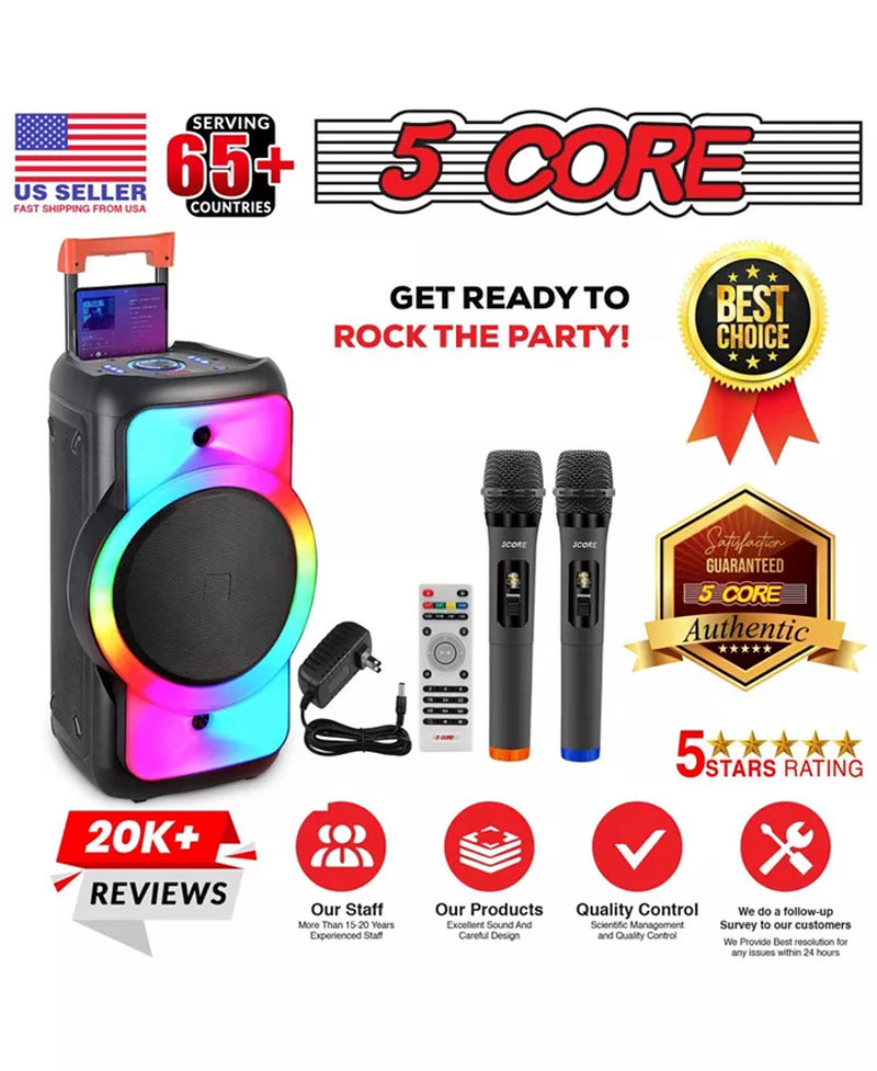 Bluetooth Speaker 2 Wireless Microphones Karaoke Machine 12" Inch Woofer Portable Singing PA System W DJ Light + FM + USB + AUX - PLB 12X1 2MIC