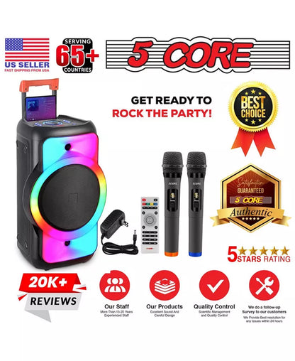 Bluetooth Speaker 2 Wireless Microphones Karaoke Machine 12" Inch Woofer Portable Singing PA System W DJ Light + FM + USB + AUX - PLB 12X1 2MIC