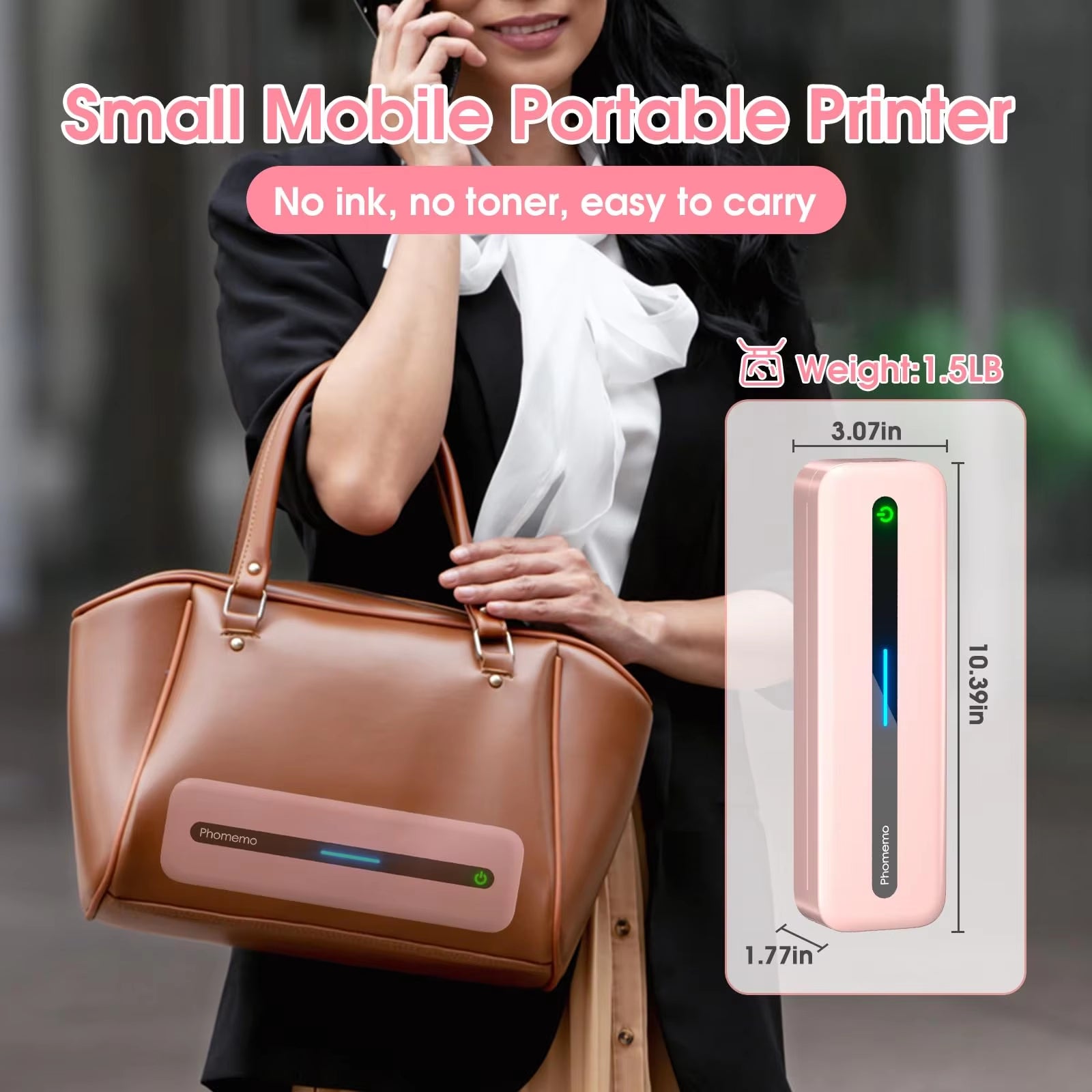 Small Mobile Printer M832 53-216Mm Thermal Paper Printer Inkless Thermal Printer PC & Phone for Travel Home Mobile Office Study