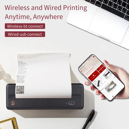 HPRT MT810 Portable Printer, A4 Wireless Bluetooth Travel Printer, Thermal Printer Support 8" & 4" Thermal Roll Paper Suitable for Home Vehincles Office Business