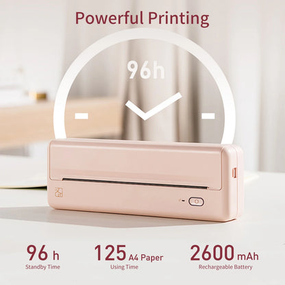 Wireless Portable Printers - A4 Thermal Printer for Travel, Mobile Office, School, Home - Bluetooth Printer Compatible with Ios Android Phone & Laptop, Pink