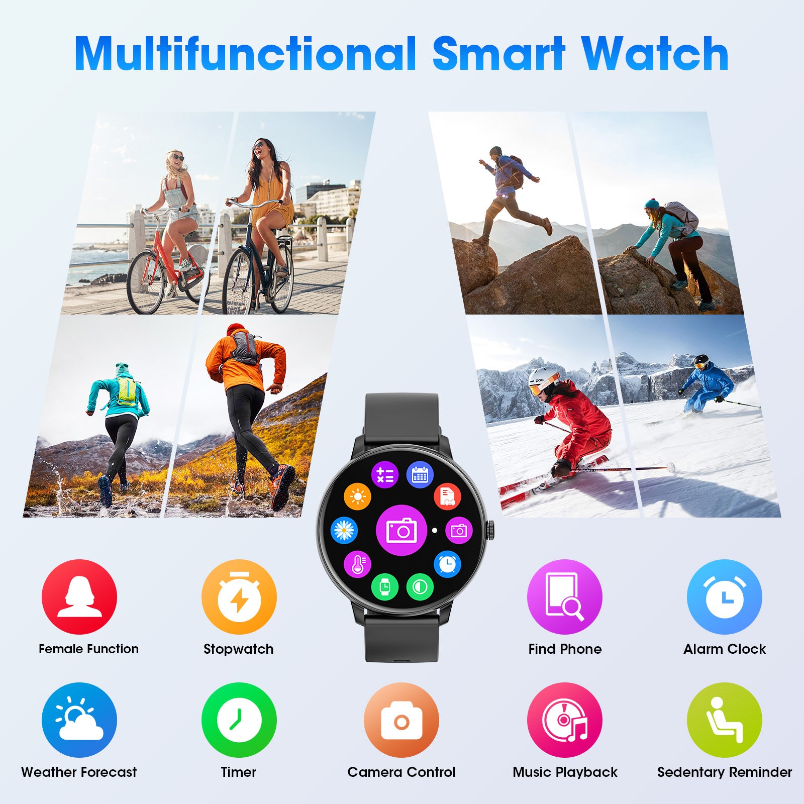 Smart Watch for Android Phone Iphone Compatible IP67 Waterproof Smart Watch Touch Screen Fitness Tracker Fitness Watch Men Women（Black）