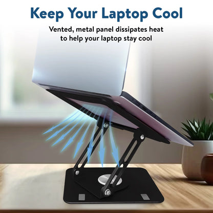 Swivel Laptop Stand for Desk – Adjustable Laptop Stand for Desk 360 Rotation – Raise, Tilt, Rotate, Cool Laptops with This Ergonomic Laptop Riser for Desk Ipad Stand Laptop Cooling Pad (Black)