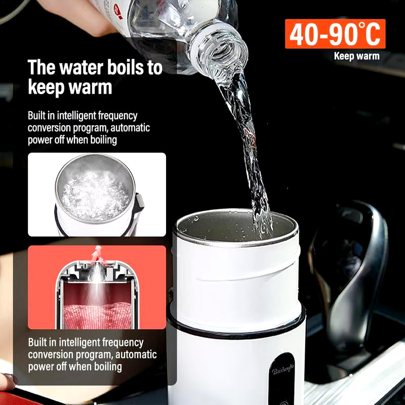 Car Electric Kettle Heated Water Cup 12V/24V Portable Universal Travel Cup with Automatic Stirring Function 420Ml Car Kettles