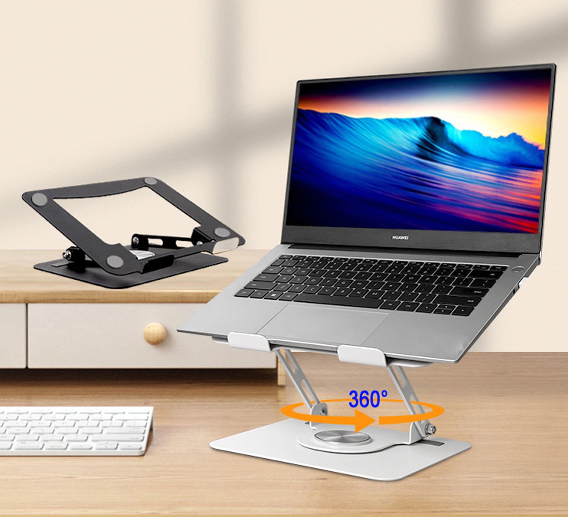 Swivel Laptop Stand for Desk – Adjustable Laptop Stand for Desk 360 Rotation – Raise, Tilt, Rotate, Cool Laptops with This Ergonomic Laptop Riser for Desk Ipad Stand Laptop Cooling Pad (Silver)