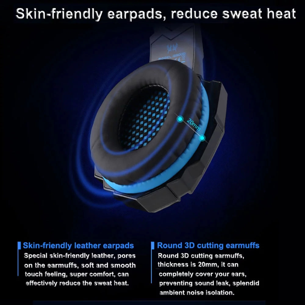 G9000 3.5Mm Gaming Headphone over Ear Game Headset Noise Cancellation Earphone with Mic LED Light Control for Laptop Tablet Mobile Phones Desktop PC