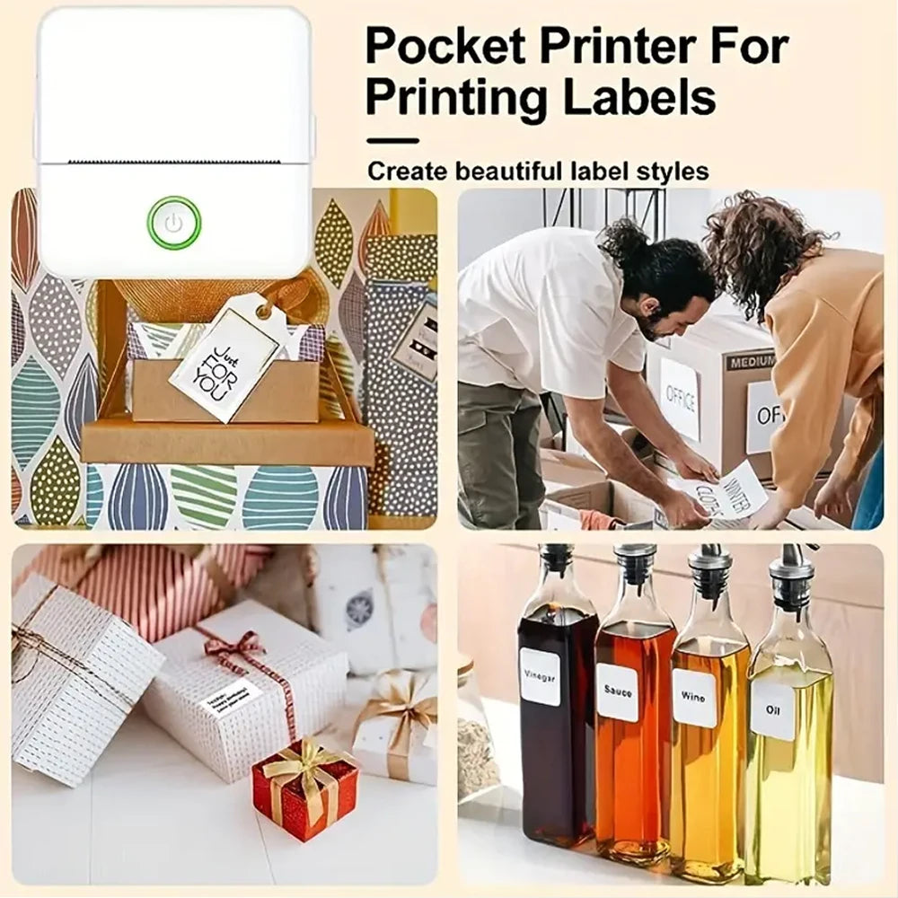 Mini Printer, Inkless Sticker Maker, Free Cut Small Pocket Printer, Portable Thermal Printer for Photo Journal Notes Memo