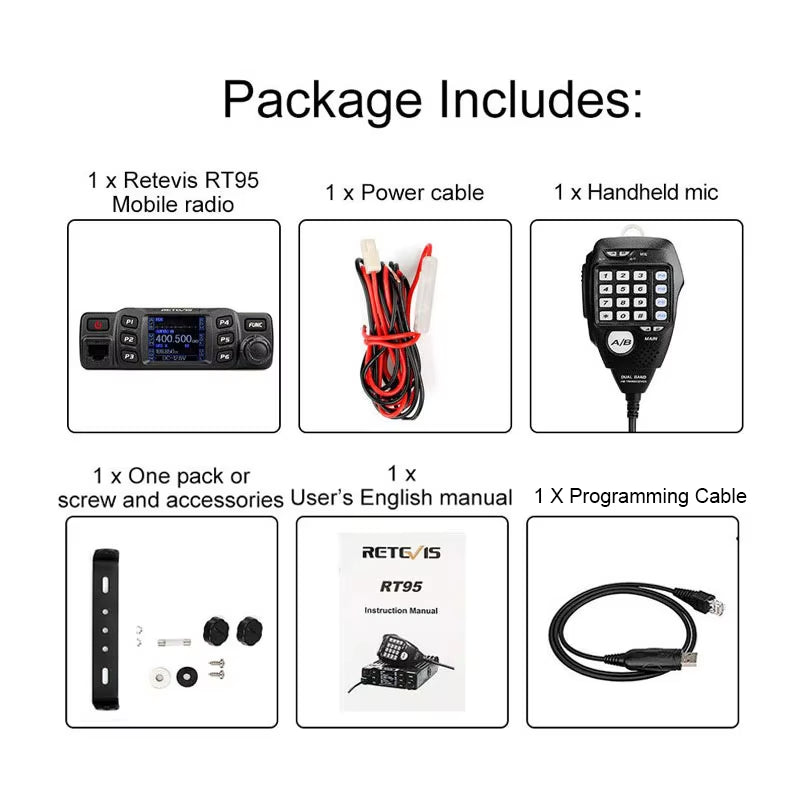 RT95 Car Radio with Screen Ham Car Mobile Radio Station Autoradio Two-Way Radio 25W VHF UHF CHIRP Anytone Base Station