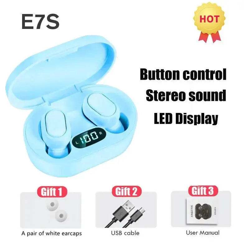 E7S TWS Wireless Headphones Bluetooth Earphone Control Sport Headset Waterproof Microphone Music Earphone Work on All Smartphone